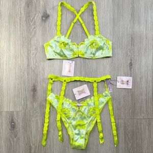 Savage X Fenty Neon Yellow Lace Bra and Panty Set
